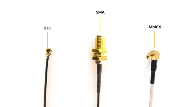 Different types of FPV Antenna Connectors including U.FL SMA and MMCX